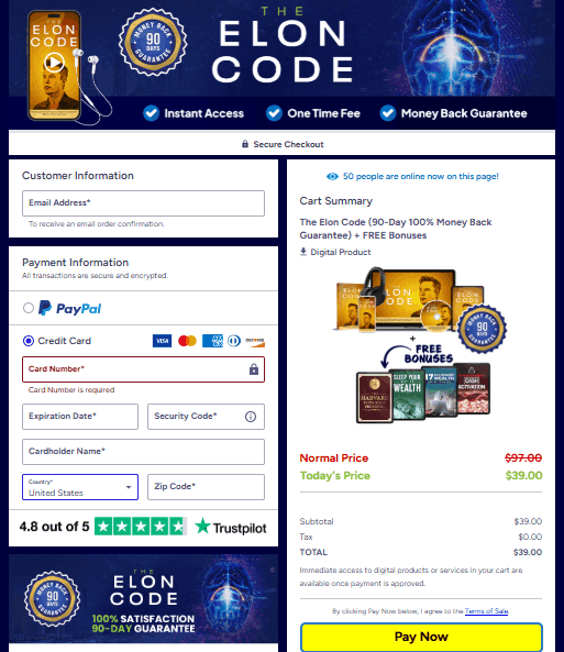 The Elon Code Checkout Page